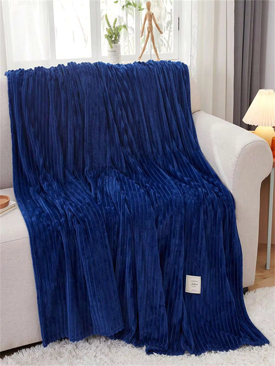 1pc Coral Fleece Striped Blanket, Simple & Casual Air Conditioner Blanket, Nap Blanket, Sofa Blanket, Halloween Faux Fur Blanket