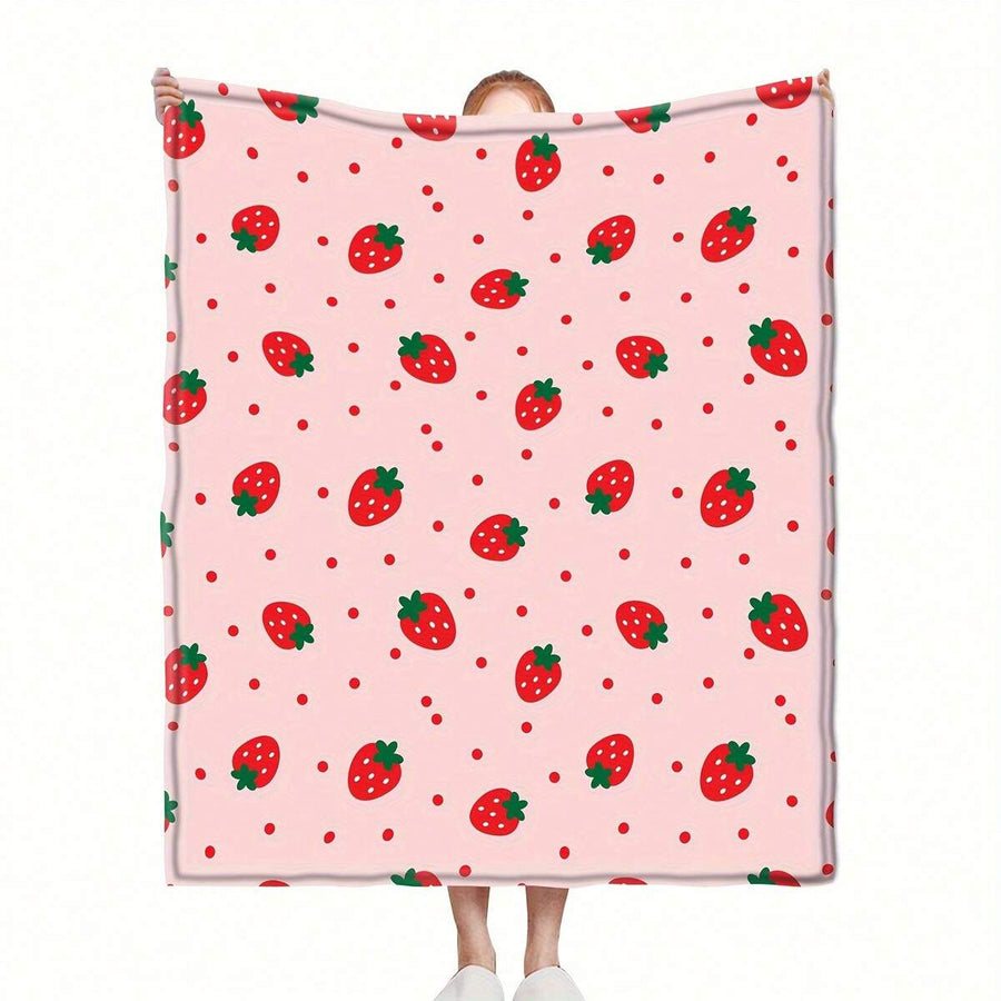 Cute And Sweet Fruit Strawberry Flannel Blankets & Throws Sofa Towel Soft Comfortable Throws Blankets Birthday Gifts Family Holiday Daily Couple Party Anniversary Wedding Souvenir Halloween Christmas Graduation Season Thanksgiving Bed Sofa