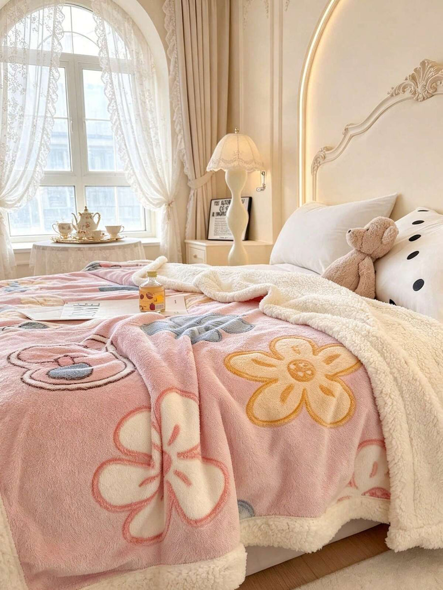 1pc Floral Pattern Soft & Warm Blanket, Thick & Cozy For Home Decor, Suitable For Bed, Sofa, Office, Room, Dorm, Machine Washable, Great Gift For Women, Suitable For Winter And All Seasons