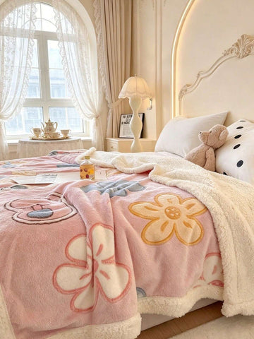 1pc Floral Pattern Soft & Warm Blanket, Thick & Cozy For Home Decor, Suitable For Bed, Sofa, Office, Room, Dorm, Machine Washable, Great Gift For Women, Suitable For Winter And All Seasons