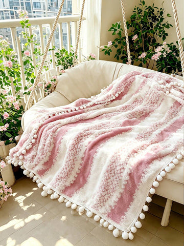 1pc Dual-Color Striped Pattern Throw Blanket, Warm, Soft And Comfortable, Decorated With Tassels, Suitable For Home Decor, Bed, Sofa, Office, Room, Dorm, Machine Washable, Suitable For Spring, Autumn And Summer
