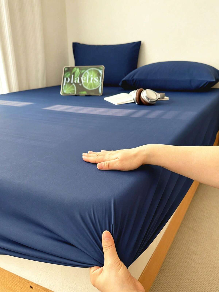 1 Fitted Sheet + 2 Pillowcases 3 Pieces Set, Soft Brushed Fabric, Suitable For Bedroom & Guest Room, All Season, Machine Washable, Colors: Solid Moss Green/Blue/Dark Coffee/Wine Red/Light Yellow/Coffee Brown/Light Gray Purple/White