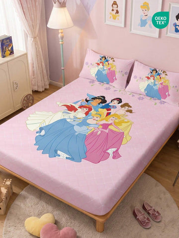1pc Disney Princess Series Printed Fitted Bedsheet (Pillow Case Not Included), Skin-Friendly Mattress Cover, Cute Cartoon Bedding, Soft & Breathable Mattress Protector, Suitable For Twin/Full/Queen/King Size Bed, Machine Washable, Oeko-Tex