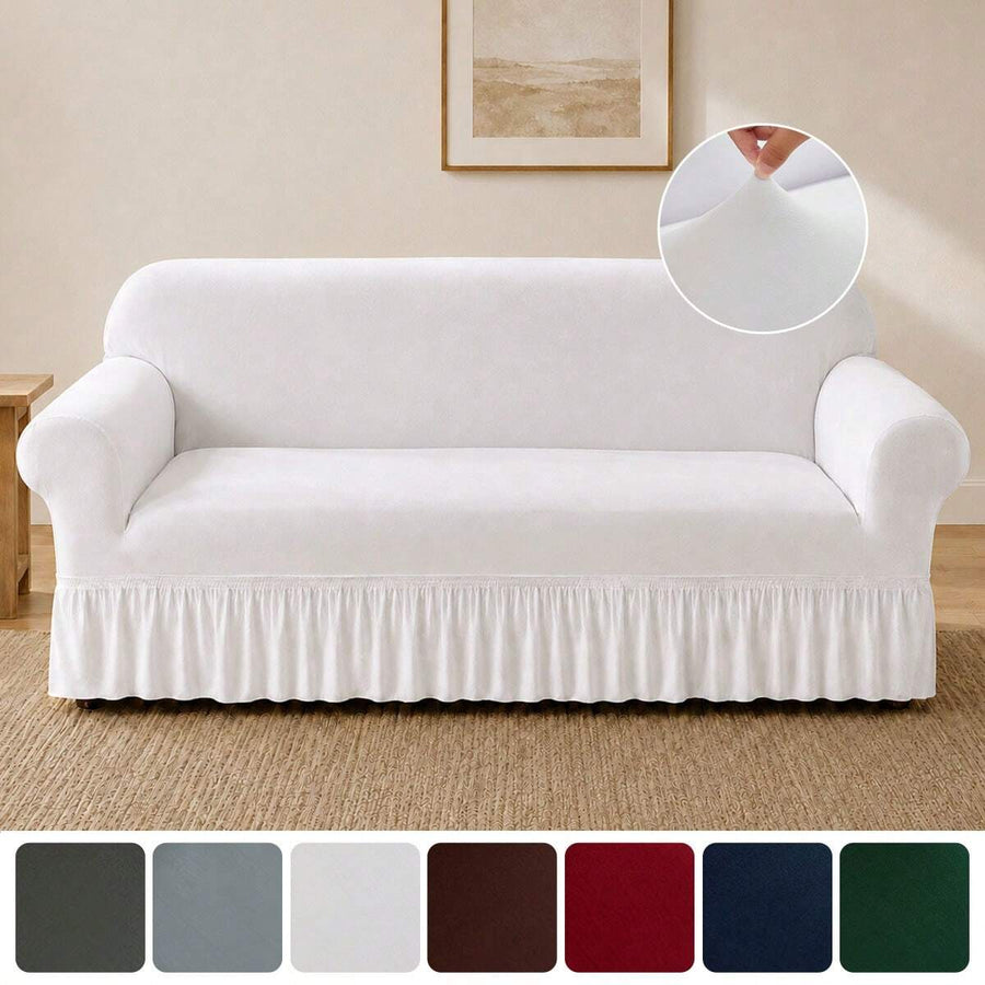 XM-Mirelitho 1PC Lightweight Sofa Slipcover Stretch Milk Silk Breathable Cool ForSummer Anti-Dirty And Non-Slip Solid Color Sofa Cover Suitable For 1/2/3/4 Seat Home/Living Room Decoration All-Inclusive Sofa Protective Cover
